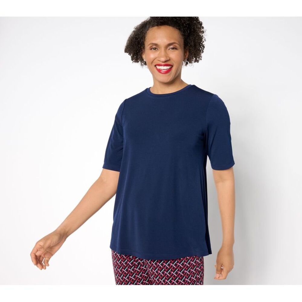 Susan Graver Women's Top Plus Sz 3X Essentials Liquid Knit Crew-Neck Blue